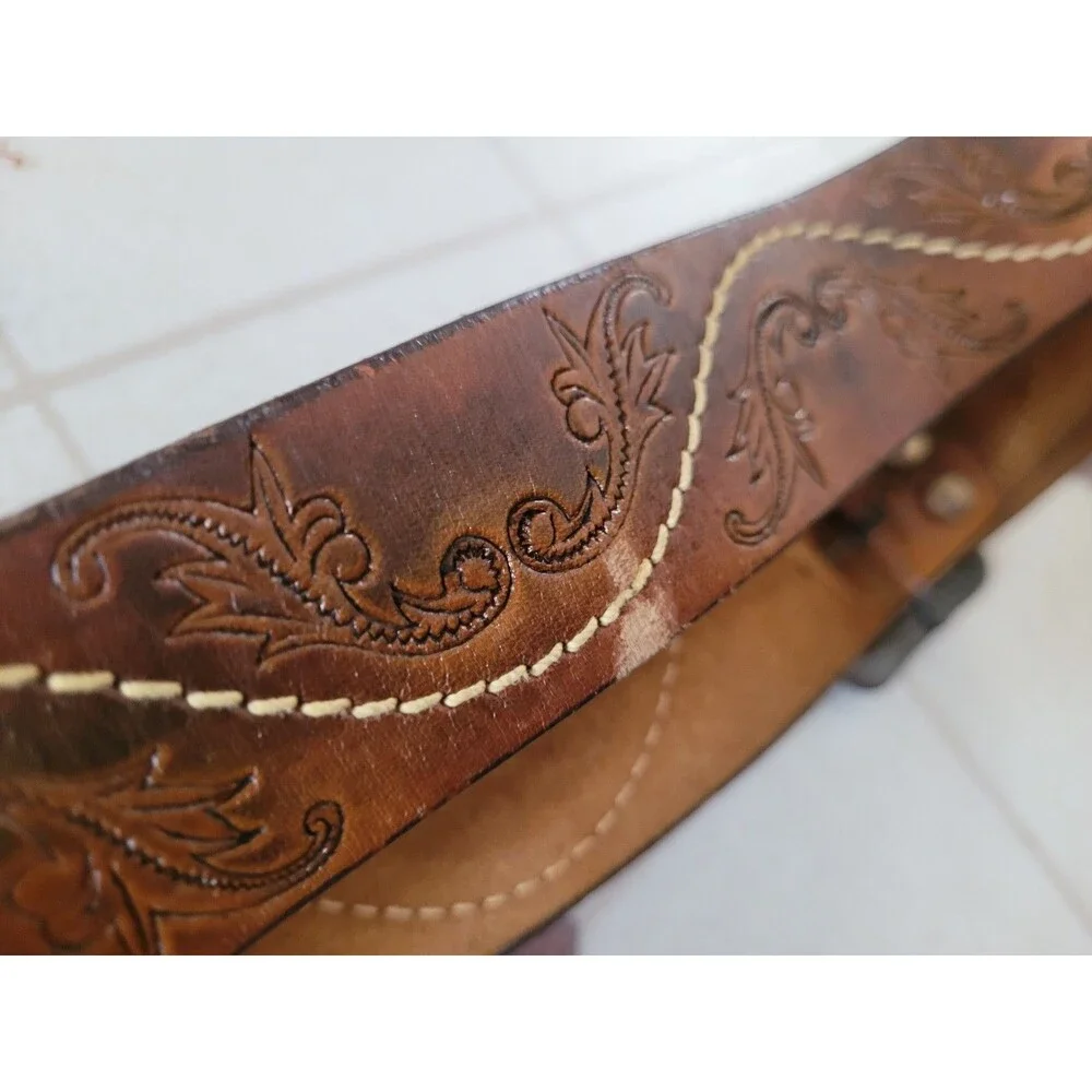 Latitan Leather Belt Boys Size 28 Brass Buckle Hand Stained